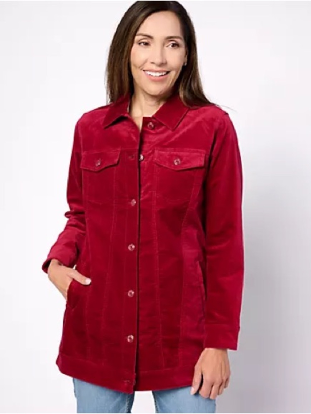 Denim & Co Stretch Velveteen Long Jacket